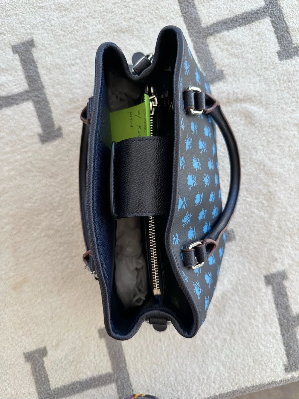 Coach Black Satchel with Blue Floral Print